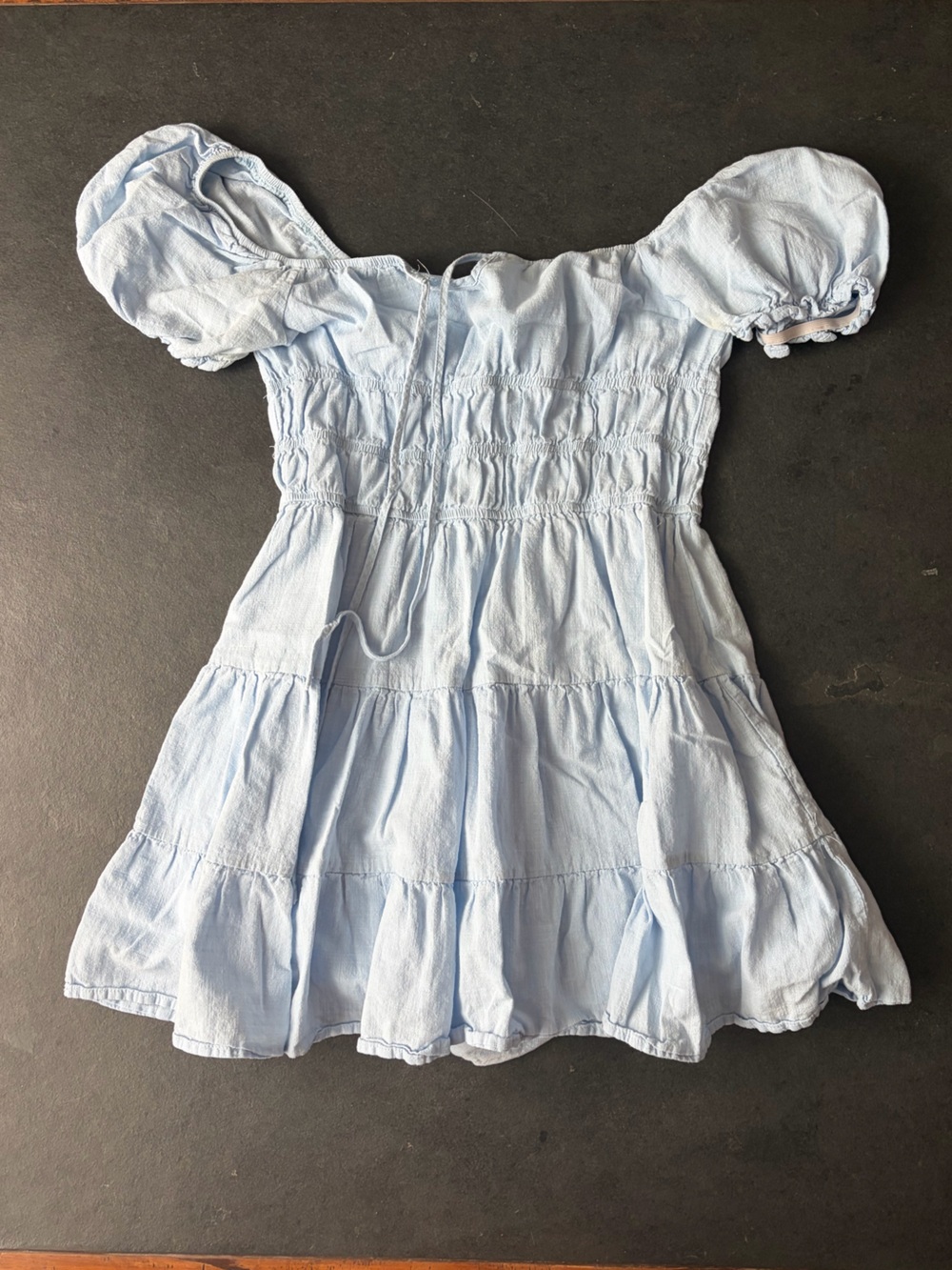 Puff sleeve layered blue mini dress